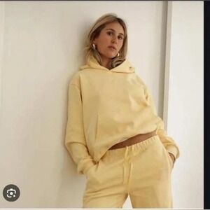 Parke Butter Yellow Embroidered Logo Pullover Hoodie Oversized